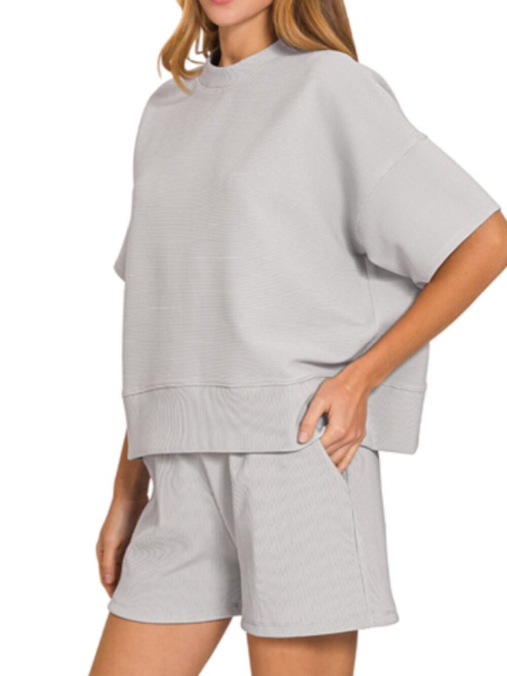 ZENANA Ribbed round neck waist banded tee & shorts set